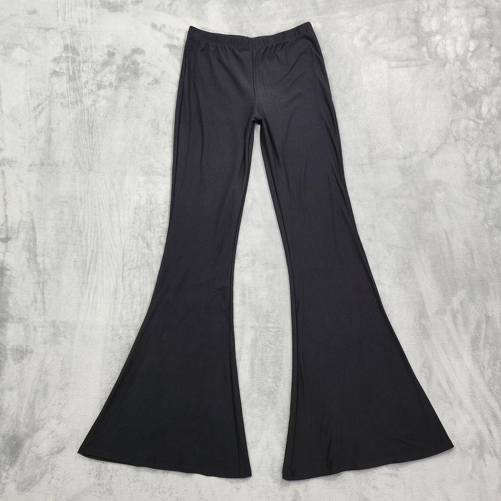 Eye Candy Pants Womens M Black Bell Bottom Pull On Elastic‎ Waist Stretch Casual